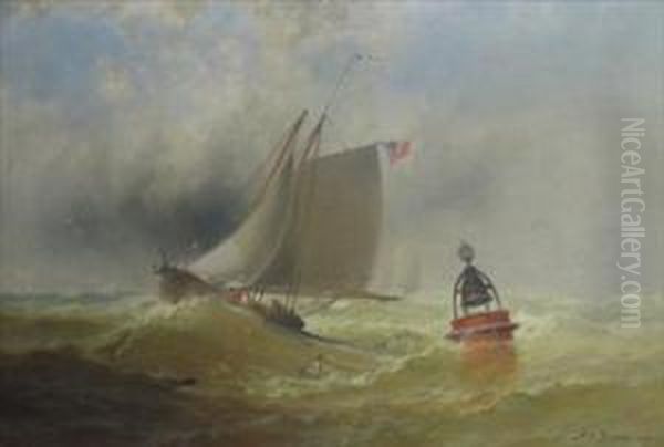 Sailboat In Stormy Seas Oil Painting by Franklin Briscoe