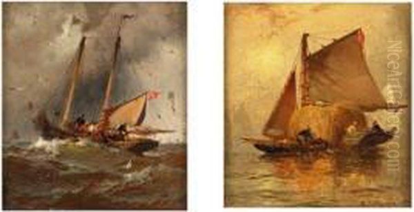 Sailboats At Sunset Oil Painting by Franklin Briscoe