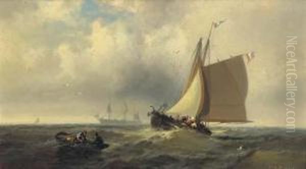 Fishing Boats And Other Ships On The High Seas Oil Painting by Franklin Briscoe