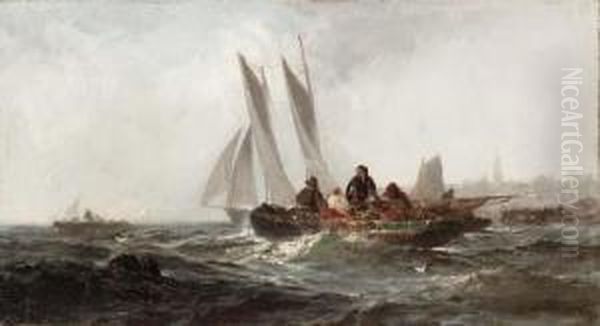 Fishing At Sunrise; Bringing In The Catch Oil Painting by Franklin Briscoe