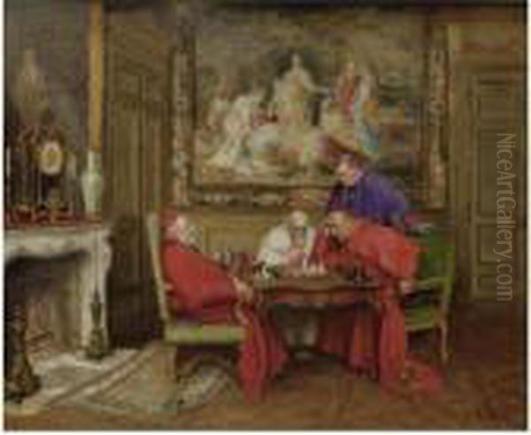 The Chess Players Oil Painting by Henri Brispot