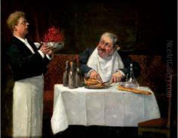 Le Dejeuner Gourmand, Circa 1890 Oil Painting by Henri Brispot