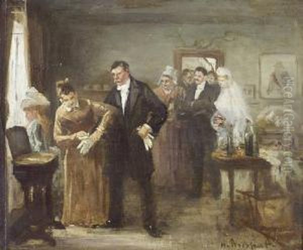 Die Handschuhprobe. Oil Painting by Henri Brispot