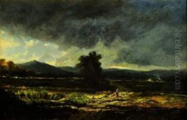 Promeneur Sous Un Ciel Orageux Oil Painting by Felix Saturnin Brissot de Warville