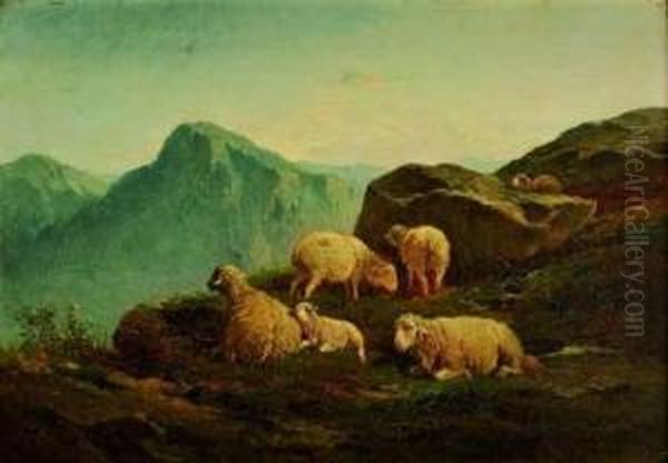 Troupeau De Moutons En Montagne Oil Painting by Felix Saturnin Brissot de Warville