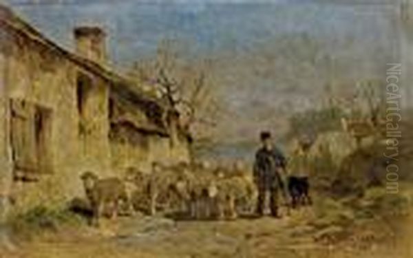 Berger Et Son Troupeau Oil Painting by Felix Saturnin Brissot de Warville