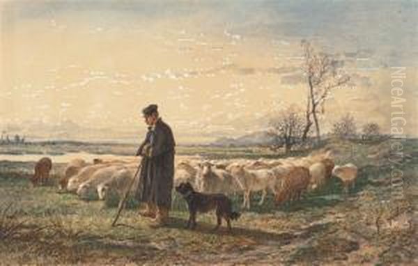 A Shepherd With His Flock Oil Painting by Felix Saturnin Brissot de Warville