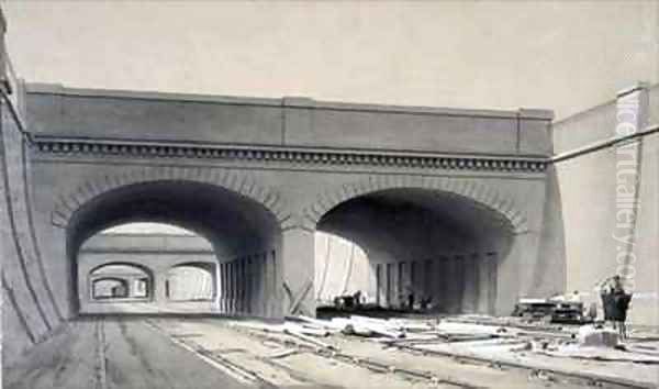 View near Euston Station with three overbridges Oil Painting by John Cooke Bourne