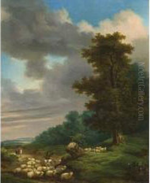 Berger Et Ses Moutons Dans Un Paysage Oil Painting by Felix Saturnin Brissot de Warville