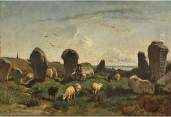 Megalithes En Bretagne [felix 
Saturnin Brissot De Warville, Megaliths In Brittany, Oil On Panel, 
Signed.] Oil Painting by Felix Saturnin Brissot de Warville