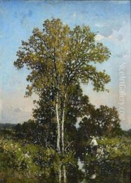 Pecheur Devant Un Arbre Oil Painting by Felix Saturnin Brissot de Warville