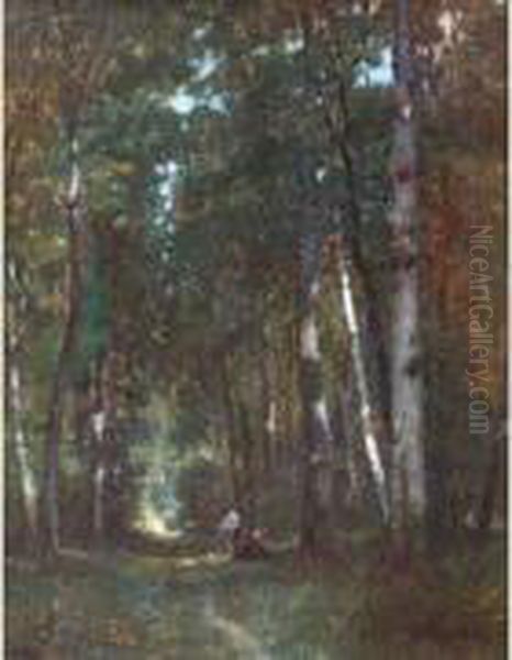 Couple De Forestiers Dans Un Sous Bois Oil Painting by Felix Saturnin Brissot de Warville