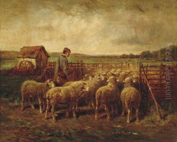 Berger Et Ses Moutons Oil Painting by Felix Saturnin Brissot de Warville