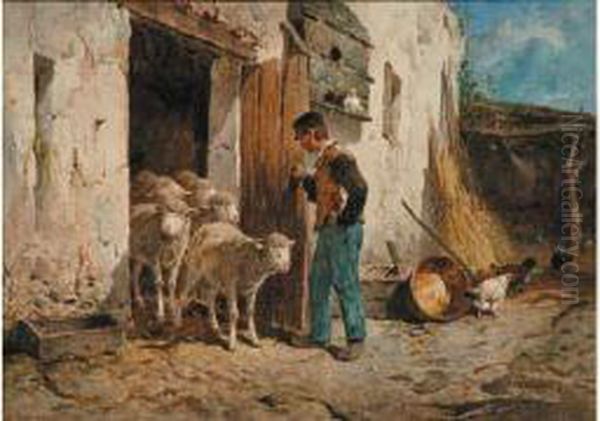 Berger Dans La Cour De Ferme Oil Painting by Felix Saturnin Brissot de Warville