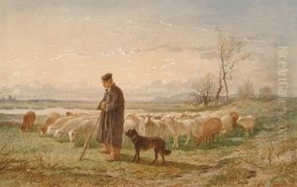 A Shepherd And His Flock Oil Painting by Felix Saturnin Brissot de Warville