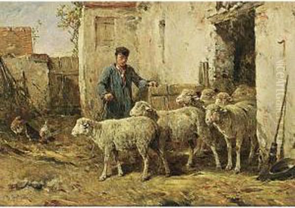 A Shepherd With His Flock Oil Painting by Felix Saturnin Brissot de Warville