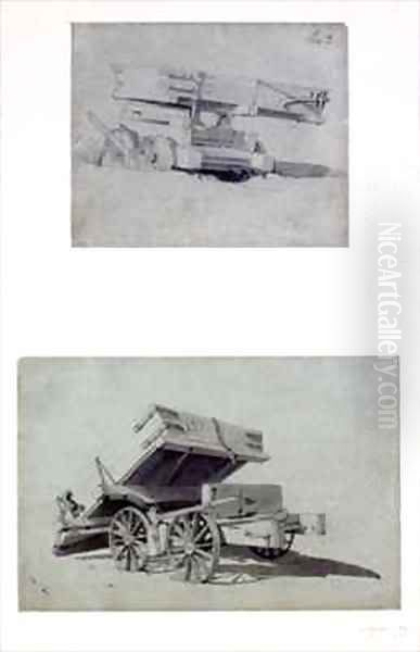 Two examples of contractor's tipping wagons Oil Painting by John Cooke Bourne