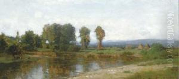 A Quiet River Landscape Oil Painting by John Bunyan Bristol