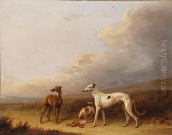 Greyhoundsin A Landscape Oil Painting by Edmund Bristow