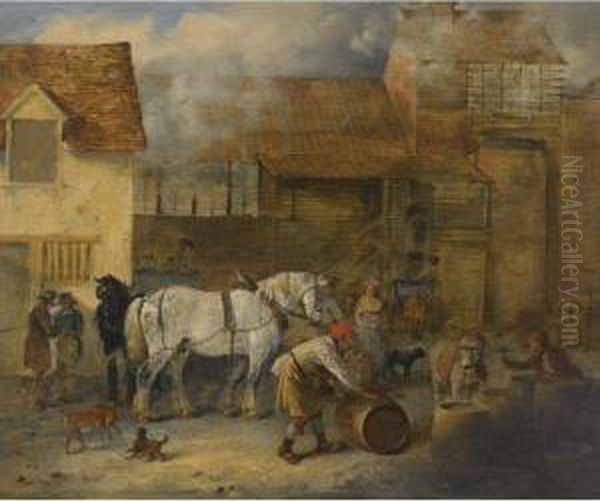 Dray Horses Outside A Brewery Oil Painting by Edmund Bristow