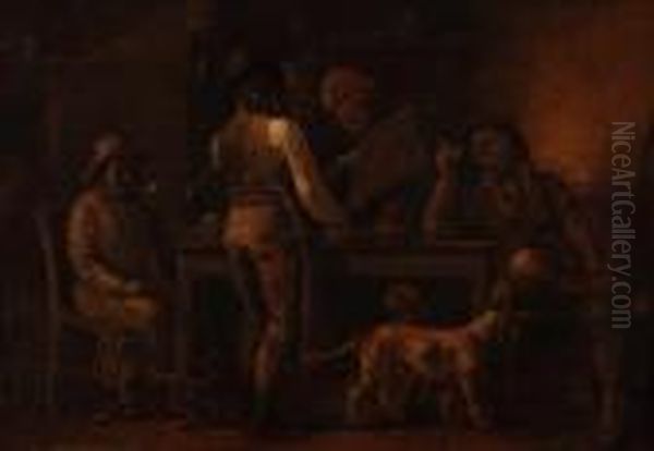 Figures In A Taverninterior Oil Painting by Edmund Bristow