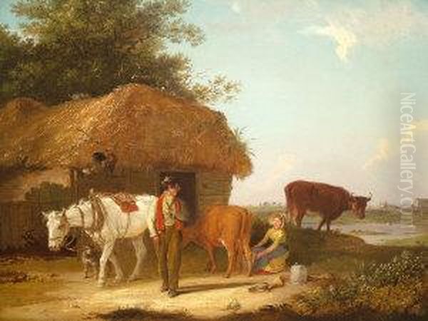 Milking Time Oil Painting by Edmund Bristow