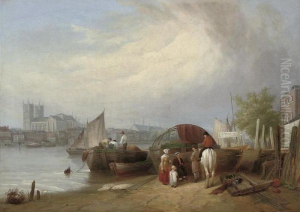 Westminster From The Thames Oil Painting by Edmund Bristow