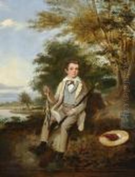 Young Boy Seated In A Landscape Oil Painting by Edmund Bristow