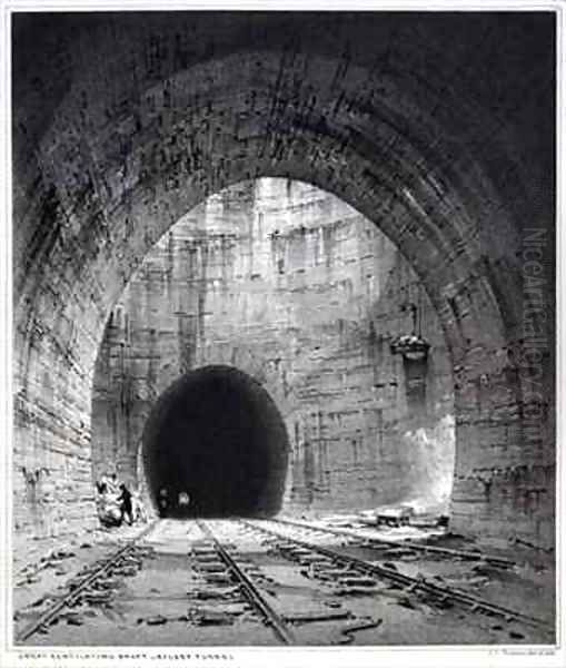 Great ventilating shaft, Kilsby Tunnel, Northamptonshire Oil Painting by John Cooke Bourne