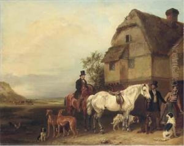 A Sporting Party Outside A House Oil Painting by Edmund Bristow