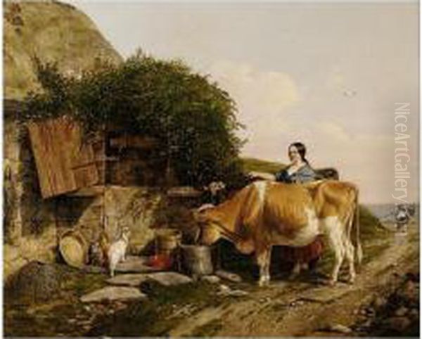 Milking Time Oil Painting by Edmund Bristow