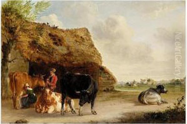 Milking Time Oil Painting by Edmund Bristow