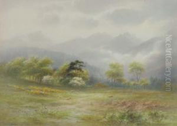 The Peaks Of Arran From The Golf Course - Springtime Oil Painting by Charles Edward Snr Brittan