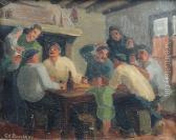 Discussion Animee Oil Painting by Karl Brulloff