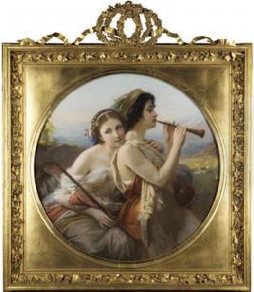 Shepherd And Sherpherdess Oil Painting by Constant Joseph Brochart