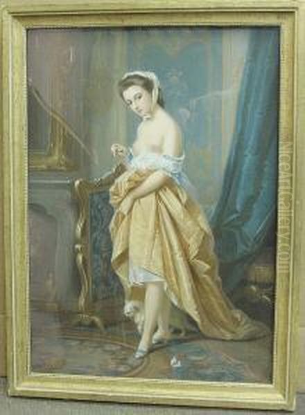 Woman In Her Dressing Room Oil Painting by Constant Joseph Brochart