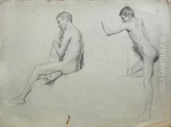 Studyof Two Male Nudes Oil Painting by Charles Edmund Brock