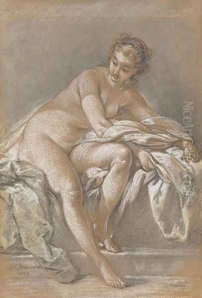 A seated female nude Oil Painting by Francois Boucher