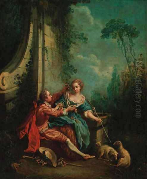 A shepherd and shepherdess at a fountain Oil Painting by Francois Boucher