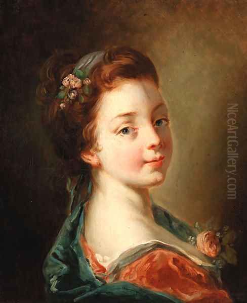 A girl with flowers in her hair Oil Painting by Francois Boucher