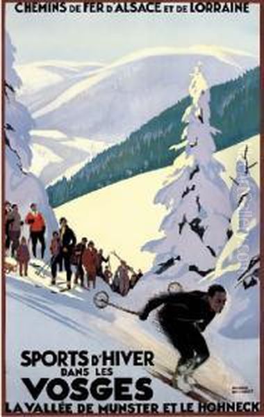 Sports D'hiver Dans Les Vosges Oil Painting by Roger Broders