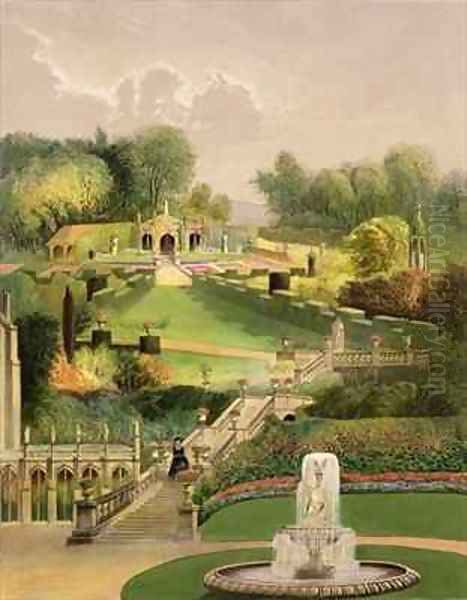 The Garden on the Hill Side, Castle Combe Oil Painting by E. Adveno Brooke