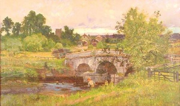 An Old Devonshire Bridge Oil Painting by John Mallard Bromley