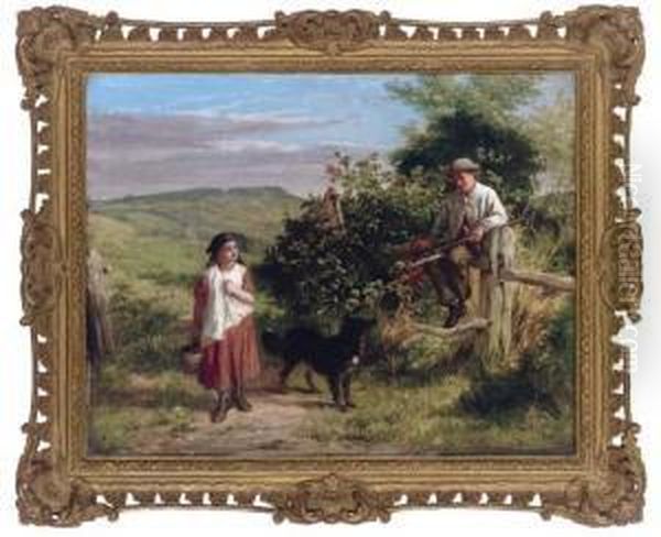 A Wayside Conversation Oil Painting by William Bromley