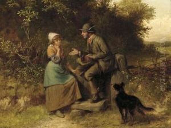 Gossip At The Stile Oil Painting by William Bromley