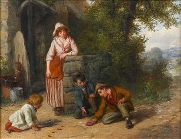 A Game Of Marbles; A Game Of Stones Oil Painting by Valentin Walter Bromley