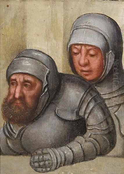 Two men in armour a fragment Oil Painting by Pieter The Younger Brueghel