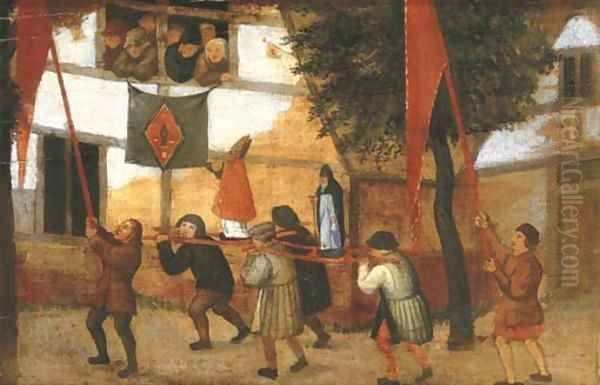 A religious procession in a village a fragment Oil Painting by Pieter The Younger Brueghel