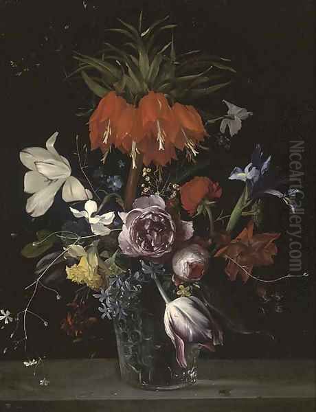 A crown Imperial lily, tulips, roses, hyacinths and other flowers Oil Painting by Ambrosius the Elder Bosschaert