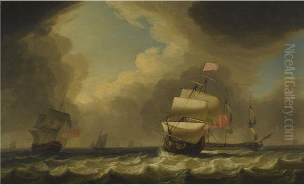 Shipping In A Stiff Breeze Oil Painting by Charles Brooking